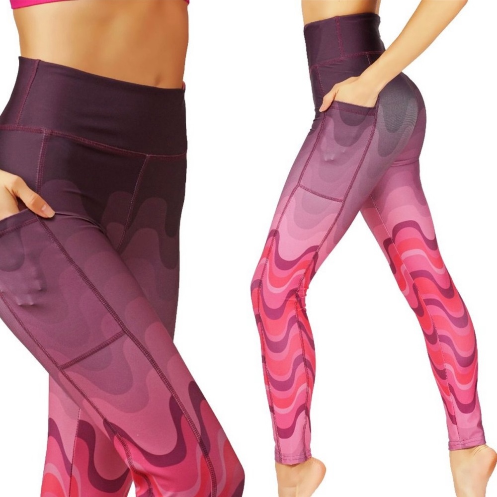 Unique Wave Ombre Patern High Waist Full-Length Yoga Leggings